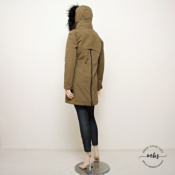 Zara Basic Olive Parka with Detachable Faux Fur Hoodie - Picture 7 of 12